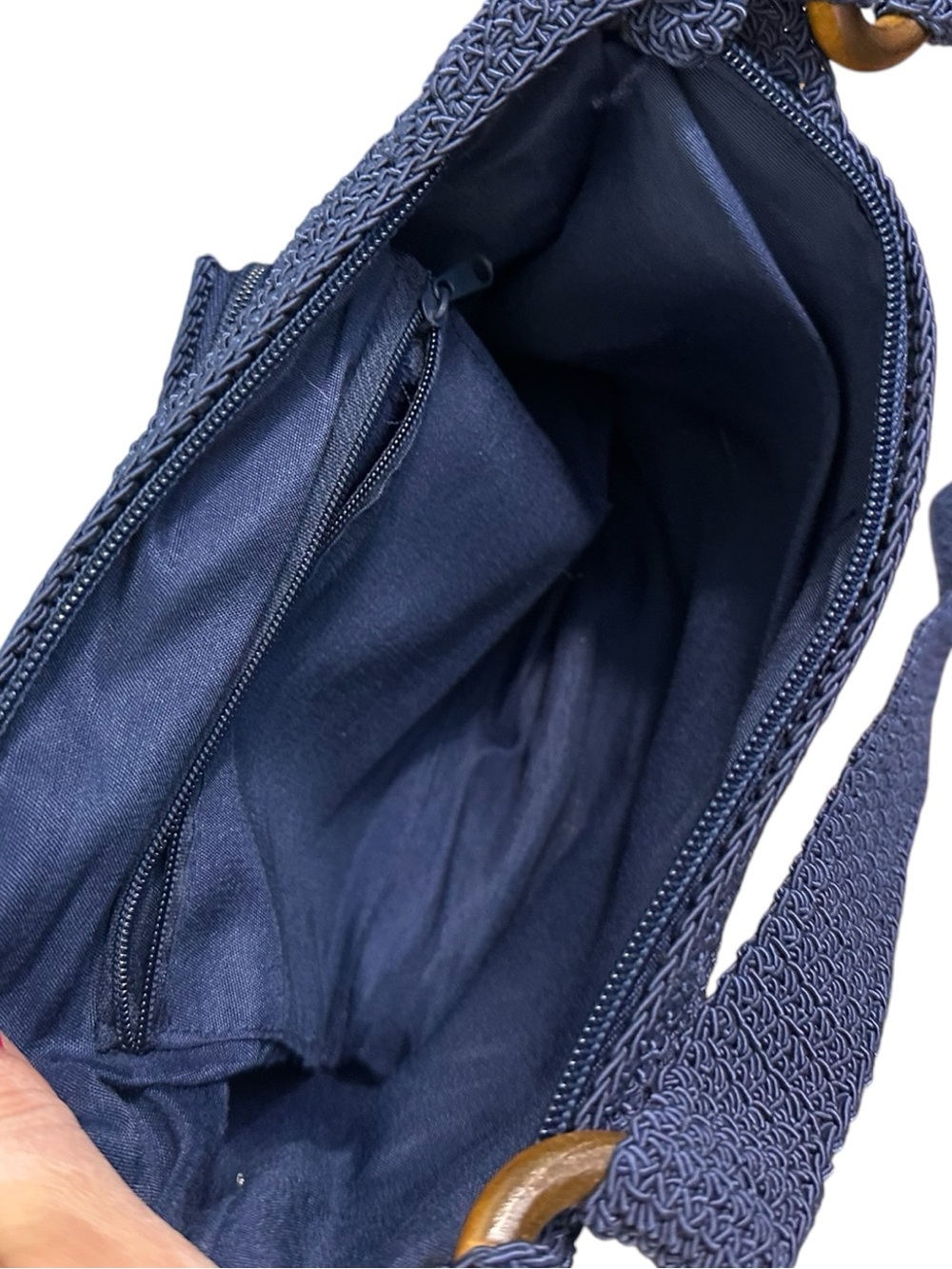 The Sak Navy Blue Crochet Crossbody Bag Beaded Studded Wallet Organizer - Picture 7 of 8